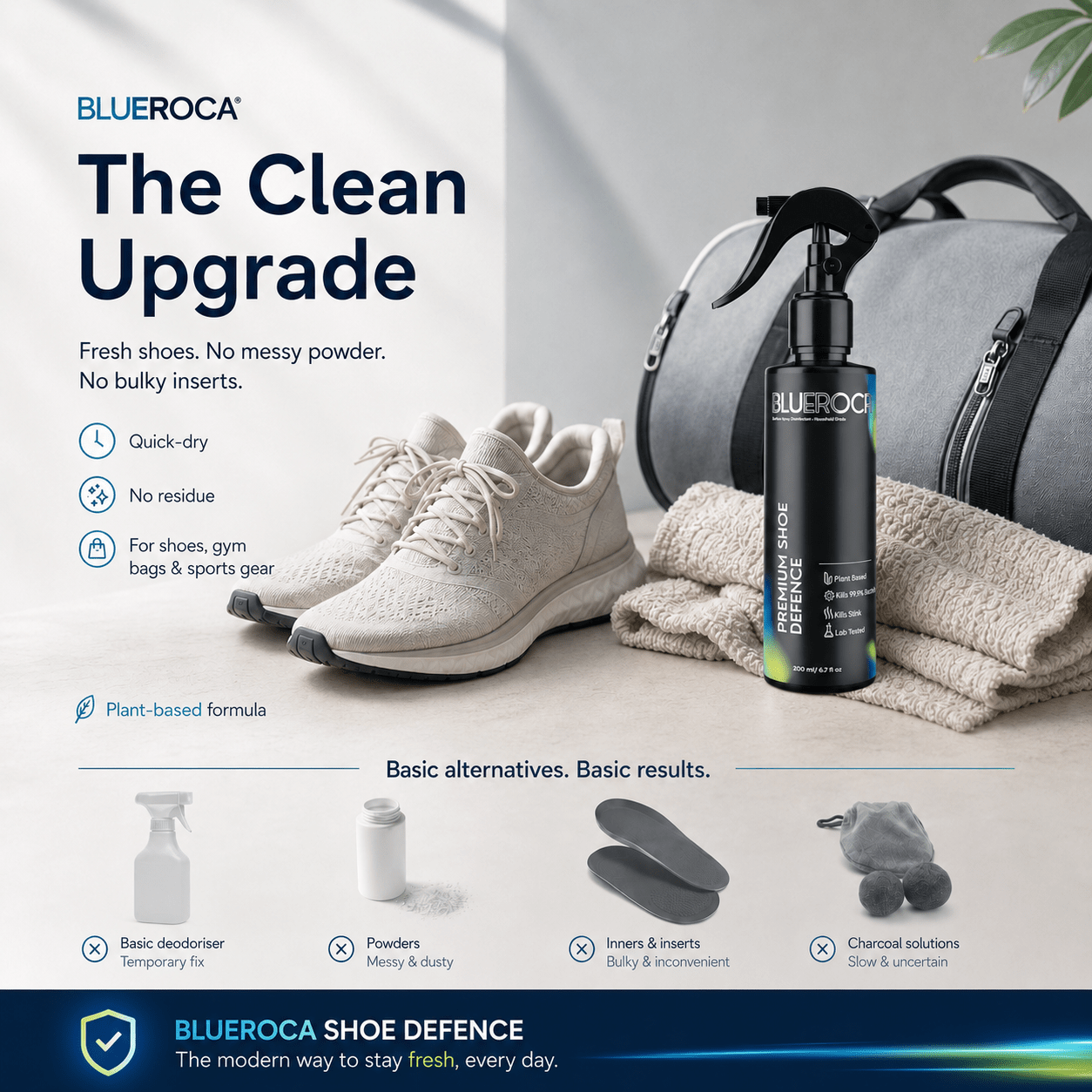 BlueRoca 2-in-1 shoe deodoriser and disinfectant for everyday footwear care